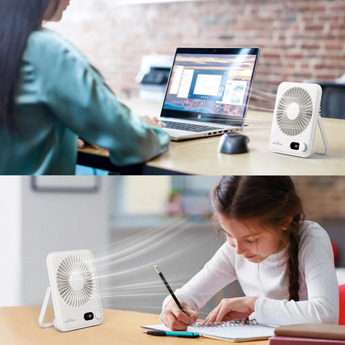 Desk Fan Portable Fan Rechargeable 2000Mah Personal Fan, Silent Small Table Fan Travel Fan for Sleeping with Display & 100-Speed, Desktop Fan for Bedroom Office Camping-White
