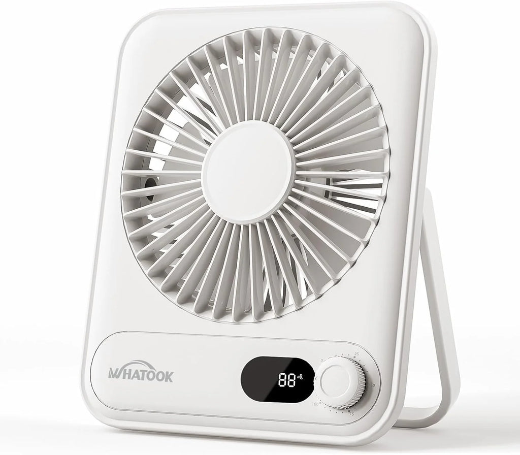 Desk Fan Portable Fan Rechargeable 2000Mah Personal Fan, Silent Small Table Fan Travel Fan for Sleeping with Display & 100-Speed, Desktop Fan for Bedroom Office Camping-White