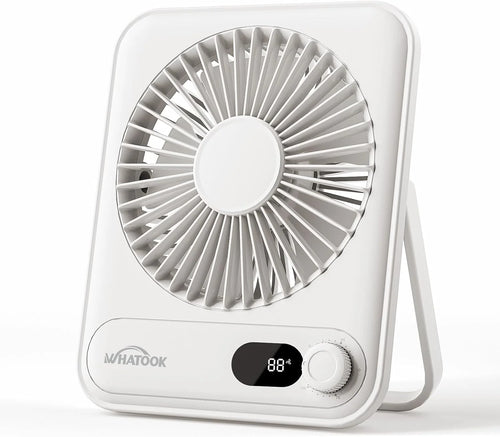 Desk Fan Portable Fan Rechargeable 2000Mah Personal Fan, Silent Small Table Fan Travel Fan for Sleeping with Display & 100-Speed, Desktop Fan for Bedroom Office Camping-White