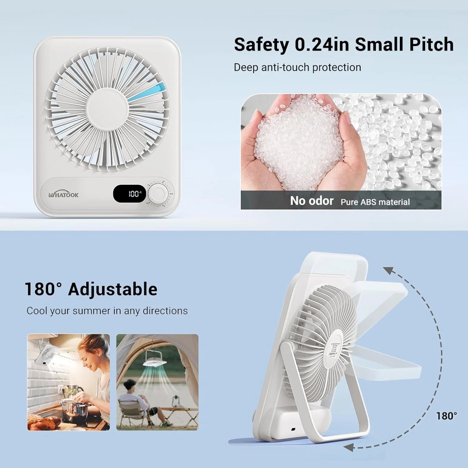 Desk Fan Portable Fan Rechargeable 2000Mah Personal Fan, Silent Small Table Fan Travel Fan for Sleeping with Display & 100-Speed, Desktop Fan for Bedroom Office Camping-White